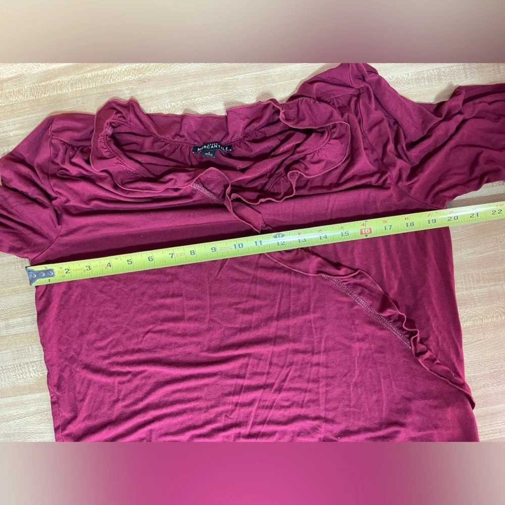 J. Crew Mercantile burgundy red ruffle V-neck  blouse women’s size L - Picture 9 of 16